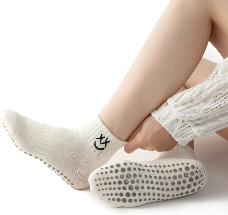 Soxbang 3/6 Pairs Cute Pilates Socks with Grips,Yoga Socks Barre Sock Non Slip Grip Embroidery for Barre Ballet Workout - Image 2